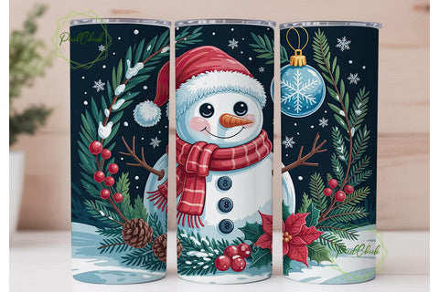 Festive Snowman Winter Wreath Tumbler Sublimation PixelChick 