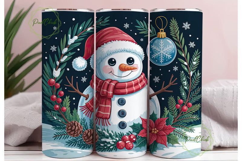 Festive Snowman Winter Wreath Tumbler Sublimation PixelChick 