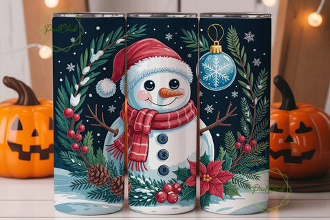 Festive Snowman Winter Wreath Tumbler Sublimation PixelChick 