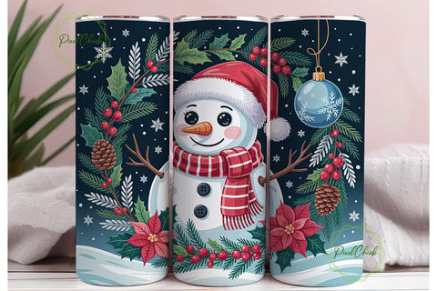 Festive Snowman Winter Wreath Tumbler Sublimation PixelChick 