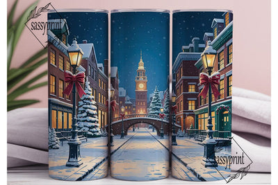 Festive Snowy Village 20oz Tumbler Wrap Sublimation sassyprint 