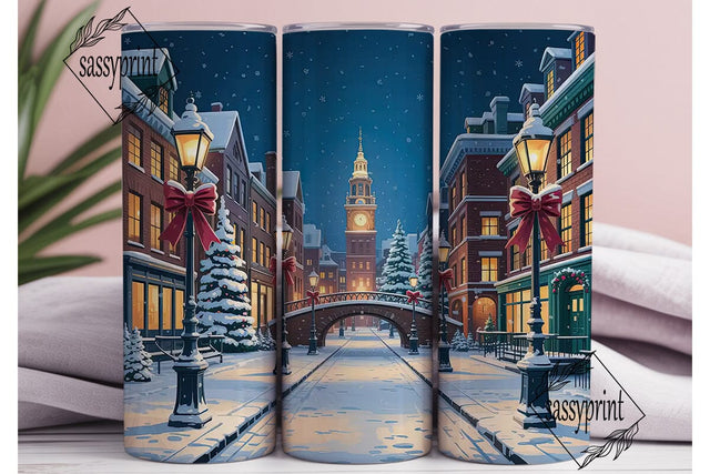 Festive Snowy Village 20oz Tumbler Wrap Sublimation sassyprint 