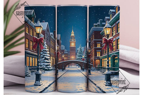 Festive Snowy Village 20oz Tumbler Wrap Sublimation sassyprint 