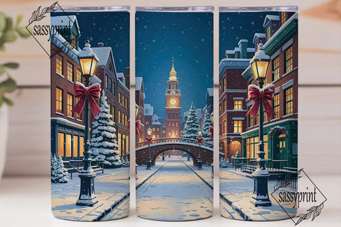 Festive Snowy Village 20oz Tumbler Wrap Sublimation sassyprint 