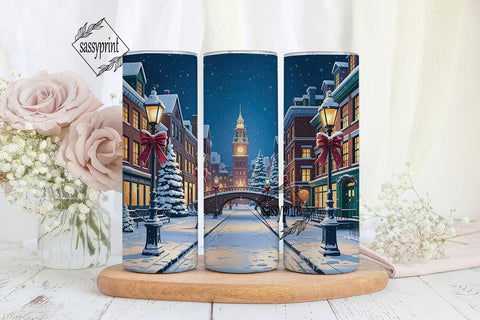Festive Snowy Village 20oz Tumbler Wrap Sublimation sassyprint 
