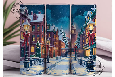 Festive Snowy Village 20oz Tumbler Wrap Sublimation sassyprint 