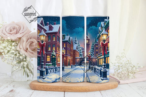 Festive Snowy Village 20oz Tumbler Wrap Sublimation sassyprint 