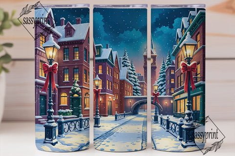 Festive Snowy Village 20oz Tumbler Wrap Sublimation sassyprint 