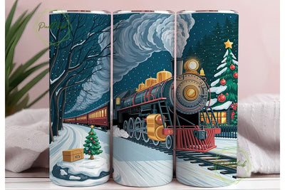 Festive Steam Train 20oz Tumbler Wrap Sublimation PixelChick 