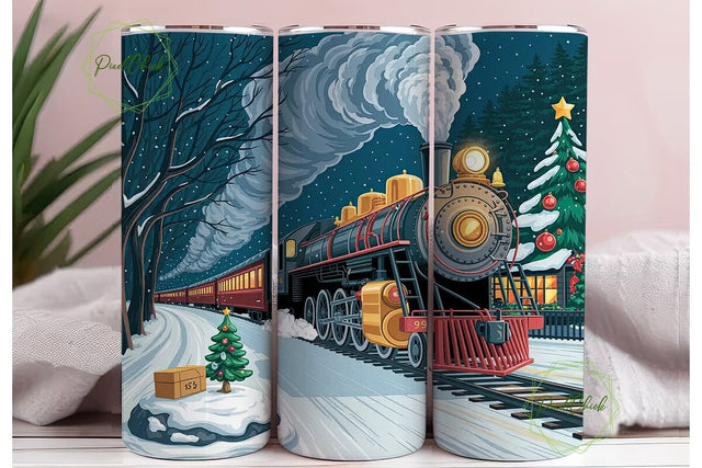 Festive Steam Train 20oz Tumbler Wrap Sublimation PixelChick 