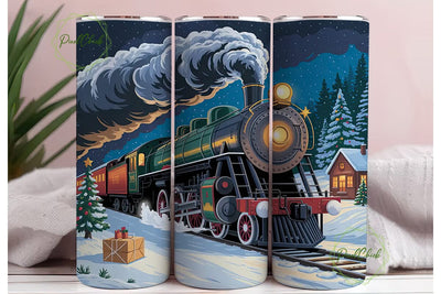 Festive Steam Train 20oz Tumbler Wrap Sublimation PixelChick 