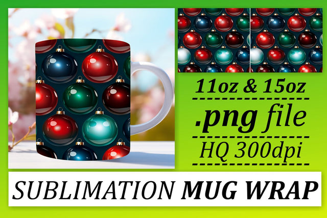 Festive Sublimation: Ornaments Patterned Mug Wrap Sublimation afrosvg 