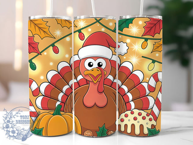 Festive Turkey Christmas Holiday Tumbler, Santa Hat Wrap, Candy Cane Design, Pumpkin Pie Tumbler, 20oz Sublimation Wrap, Holiday Thanksgiving Drinkware, Christmas Turkey Design Sublimation ToriDesigns 