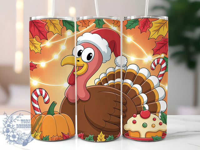Festive Turkey Christmas Holiday Tumbler, Santa Hat Wrap, Candy Cane Design, Pumpkin Pie Tumbler, 20oz Sublimation Wrap, Holiday Thanksgiving Drinkware, Christmas Turkey Design Sublimation ToriDesigns 