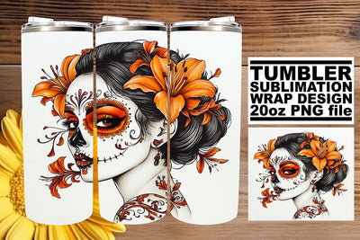 Festive Watercolor Day of the Dead – 20oz Tumbler Design Sublimation afrosvg 