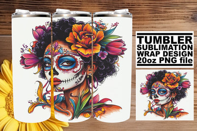 Festive Watercolor Day of the Dead – 20oz Wrap Sublimation afrosvg 