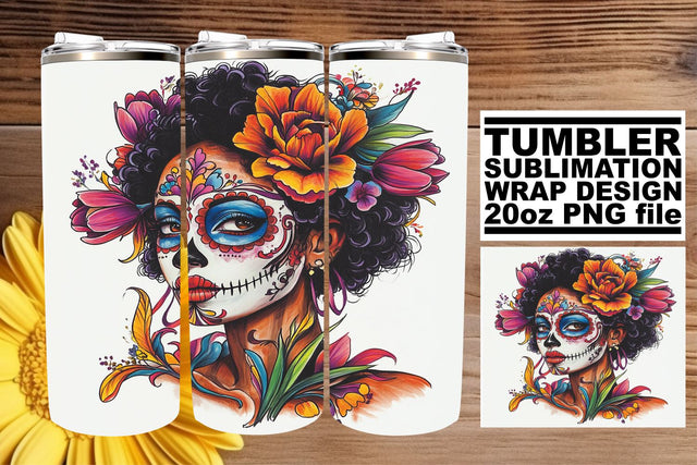 Festive Watercolor Day of the Dead – 20oz Wrap Sublimation afrosvg 