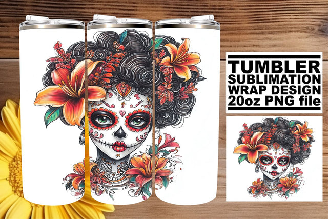 Festive Watercolor Skull Wrap – 20oz Tumbler Design Sublimation afrosvg 