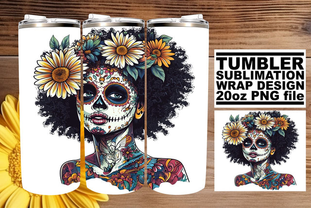 Festive Watercolor Sugar Skull – 20oz Tumbler Sublimation Sublimation afrosvg 
