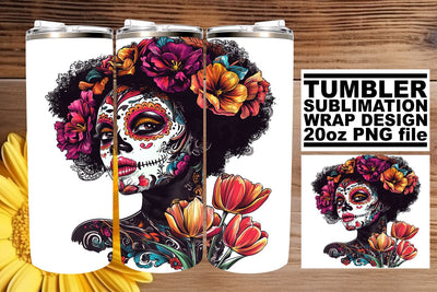 Festive Watercolor Sugar Skull – 20oz Tumbler Sublimation Sublimation afrosvg 
