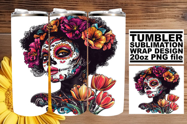 Festive Watercolor Sugar Skull – 20oz Tumbler Sublimation Sublimation afrosvg 