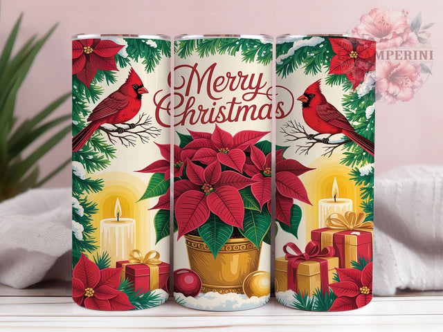 Festive Winter Cardinal Tumbler, Bright Cardinal Design, Christmas Bird Pattern, 20Oz Sublimation Wrap, Festive Cardinal Art, Snowy Holiday Texture, Tumbler Sublimation Sublimation Li Zamperini 