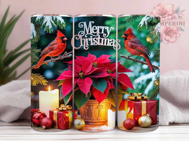 Festive Winter Cardinal Tumbler, Bright Cardinal Design, Christmas Bird Pattern, 20Oz Sublimation Wrap, Festive Cardinal Art, Snowy Holiday Texture, Tumbler Sublimation Sublimation Li Zamperini 