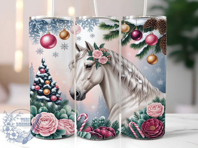 Festive Winter Christmas Horse Tumbler, Festive Winter Wrap, Holiday Horse Sublimation Design, Rustic Christmas Cup, 20Oz Skinny Tumbler Wrap, Elegant Holiday Mug, Winter Equestrian Design Sublimation ToriDesigns 