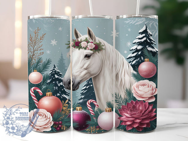 Festive Winter Christmas Horse Tumbler, Festive Winter Wrap, Holiday Horse Sublimation Design, Rustic Christmas Cup, 20Oz Skinny Tumbler Wrap, Elegant Holiday Mug, Winter Equestrian Design Sublimation ToriDesigns 