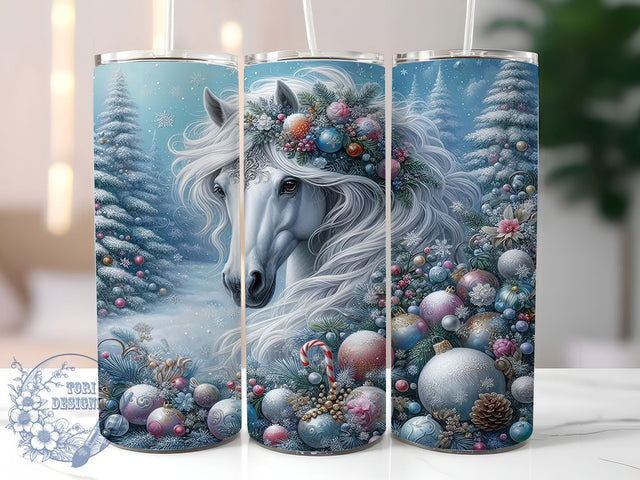 Festive Winter Christmas Horse Tumbler, Festive Winter Wrap, Holiday Horse Sublimation Design, Rustic Christmas Cup, 20Oz Skinny Tumbler Wrap, Elegant Holiday Mug, Winter Equestrian Design Sublimation ToriDesigns 