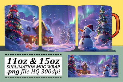 Festive Winter Landscape Mug Wrap for Sublimation - 11oz & 15oz Mugs Sublimation afrosvg 