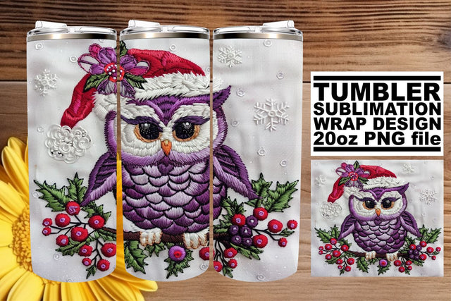 Festive Winter Owl Wrap for 20oz Tumblers Embroidered Sublimation afrosvg 