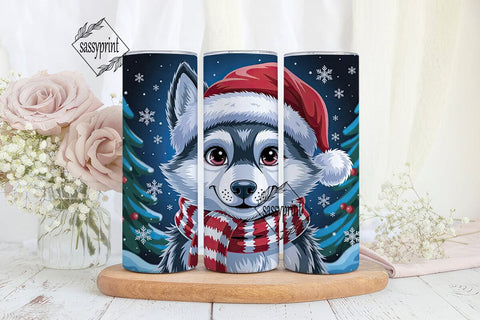 Festive Winter Pup 20oz Tumbler Wrap Sublimation sassyprint 
