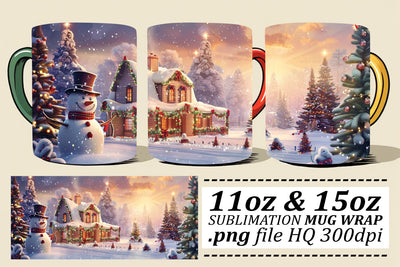 Festive Winter Scene Mug Wrap for Sublimation - Christmas 11oz & 15oz Sublimation afrosvg 