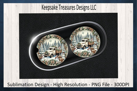 Festive Winter Scenes Car Coaster Set Six Different Designs Sublimation PNG Sublimation Keepsake Treasures Designs LLC. 