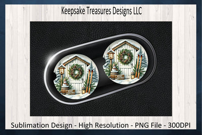 Festive Winter Scenes Car Coaster Set Six Different Designs Sublimation PNG Sublimation Keepsake Treasures Designs LLC. 