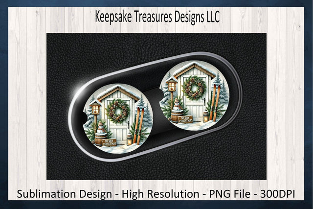 Festive Winter Scenes Car Coaster Set Six Different Designs Sublimation PNG Sublimation Keepsake Treasures Designs LLC. 