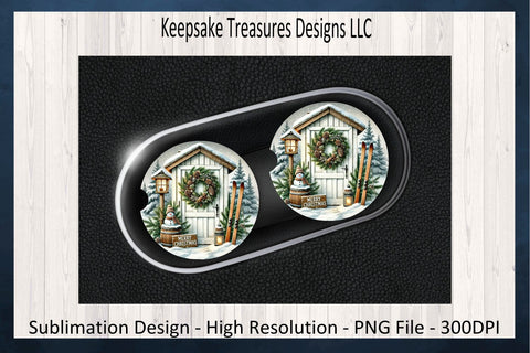Festive Winter Scenes Car Coaster Set Six Different Designs Sublimation PNG Sublimation Keepsake Treasures Designs LLC. 