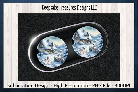 Festive Winter Scenes Car Coaster Set Six Different Designs Sublimation PNG Sublimation Keepsake Treasures Designs LLC. 