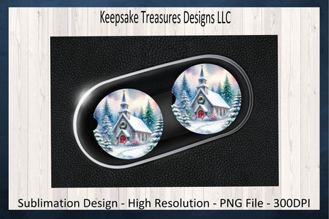 Festive Winter Scenes Car Coaster Set Six Different Designs Sublimation PNG Sublimation Keepsake Treasures Designs LLC. 
