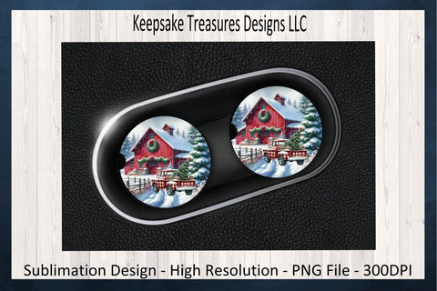 Festive Winter Scenes Car Coaster Set Six Different Designs Sublimation PNG Sublimation Keepsake Treasures Designs LLC. 