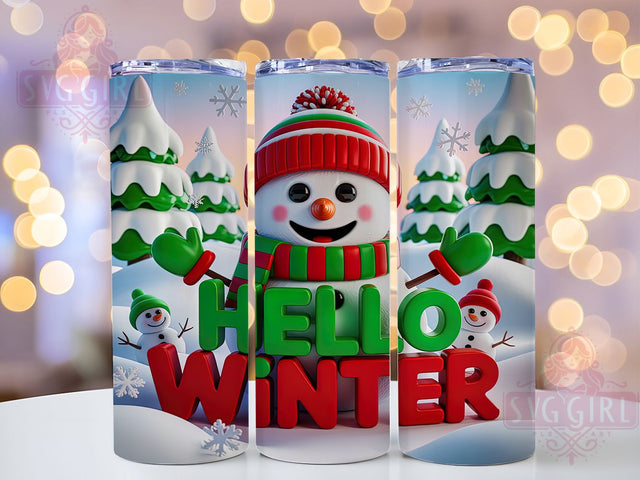 Festive Winter Snowman Tumbler Wrap, Hello Winter Design, Christmas Snowman Art, 20Oz Sublimation, Winter Holiday Wrap, Cute Snowman Printable, Festive Winter Theme Sublimation SvggirlplusArt 