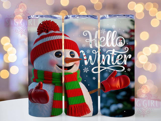Festive Winter Snowman Tumbler Wrap, Hello Winter Design, Christmas Snowman Art, 20Oz Sublimation, Winter Holiday Wrap, Cute Snowman Printable, Festive Winter Theme Sublimation SvggirlplusArt 