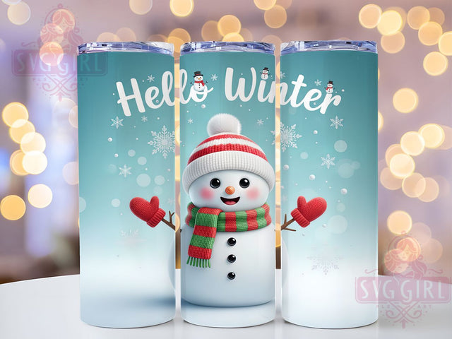 Festive Winter Snowman Tumbler Wrap, Hello Winter Design, Christmas Snowman Art, 20Oz Sublimation, Winter Holiday Wrap, Cute Snowman Printable, Festive Winter Theme Sublimation SvggirlplusArt 