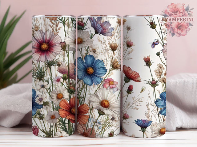 Field Flowers 20 oz Skinny Tumbler Sublimation Design Seamless Ffloral, Flower Tumbler, Instant Digital Download PNG, Straight & Tapered Tumbler Wrap PNG Sublimation Li Zamperini 