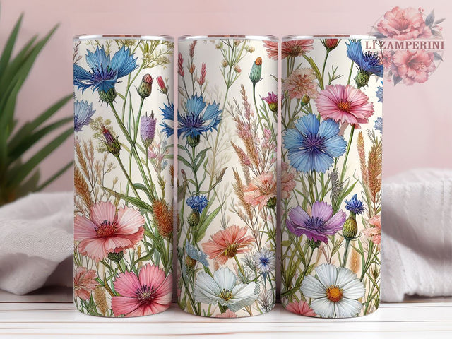 Field Flowers 20 oz Skinny Tumbler Sublimation Design Seamless Ffloral, Flower Tumbler, Instant Digital Download PNG, Straight & Tapered Tumbler Wrap PNG Sublimation Li Zamperini 
