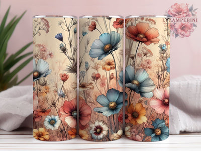 Field Flowers 20 oz Skinny Tumbler Sublimation Design Seamless Ffloral, Flower Tumbler, Instant Digital Download PNG, Straight & Tapered Tumbler Wrap PNG Sublimation Li Zamperini 