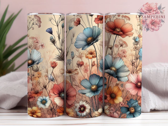 Field Flowers 20 oz Skinny Tumbler Sublimation Design Seamless Ffloral, Flower Tumbler, Instant Digital Download PNG, Straight & Tapered Tumbler Wrap PNG Sublimation Li Zamperini 