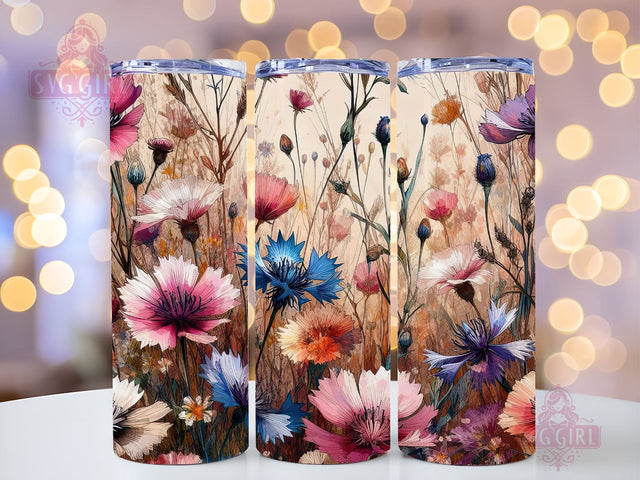 Field Flowers 20 oz Skinny Tumbler Sublimation Design, Wildflower Tumbler PNG, Floral 20 oz Skinny Tumbler Sublimation Design, Instant Download PNG Sublimation SvggirlplusArt 