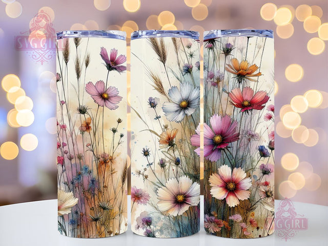 Field Flowers 20 oz Skinny Tumbler Sublimation Design, Wildflower Tumbler PNG, Floral 20 oz Skinny Tumbler Sublimation Design, Instant Download PNG Sublimation SvggirlplusArt 